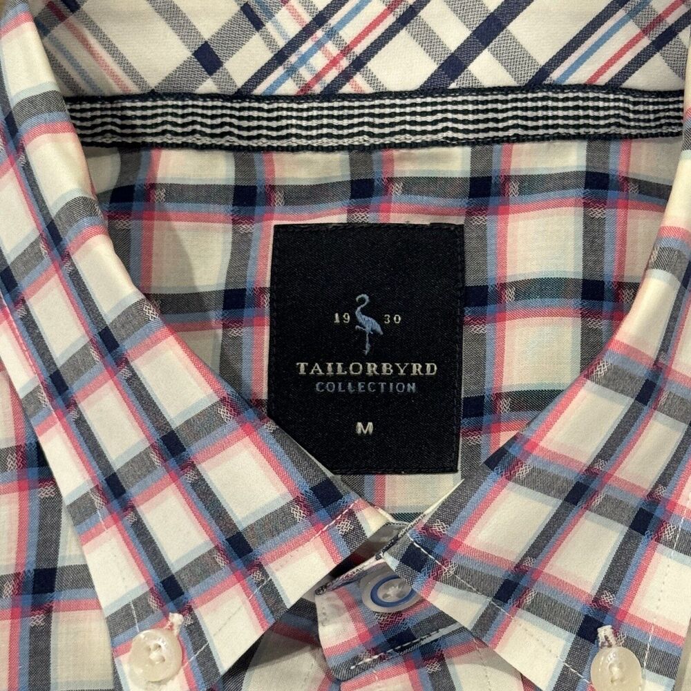 Tailorbyrd Button Down Shirt Men's Size Medium Pink Blue Long Sleeve - Picture 3 of 7